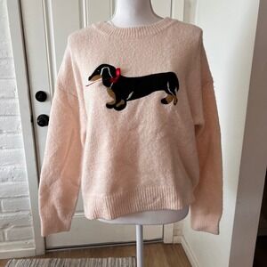 Threaded Leaf Peach Pink Dachshund Wiener Dog Crewneck Sweater Large Y8601